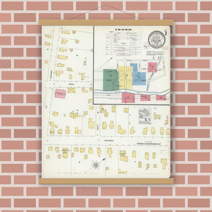Old map wall art mockup — magnetic wood frame on brick wall — Sanborn Fire Insurance Map from Greene, Chenango County, New York (1903) - Complete Map Set