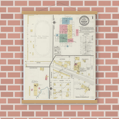 Old map wall art mockup — magnetic wood frame on brick wall — Sanborn Fire Insurance Map from Bourbon, Marshall County, Indiana (1910) - Complete Map Set
