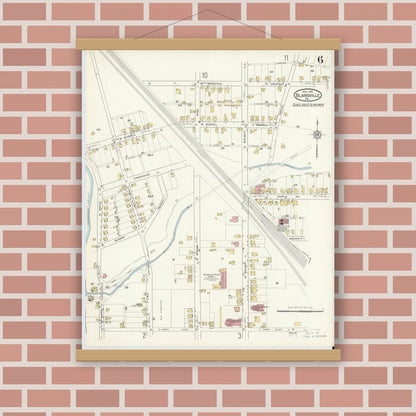 Old map wall art mockup — magnetic wood frame on brick wall — Sanborn Fire Insurance Map from Blairsville, Indiana County, Pennsylvania (1915), Sheet #0006