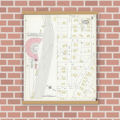 Old map wall art mockup — magnetic wood frame on brick wall — Sanborn Fire Insurance Map from Saint James, Watonwan County, Minnesota (1914), Sheet #0002