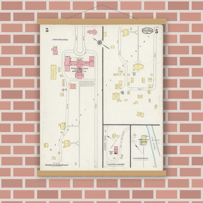 Old map wall art mockup — magnetic wood frame on brick wall — Sanborn Fire Insurance Map from Orange, Orange County, Virginia (1925), Sheet #0005