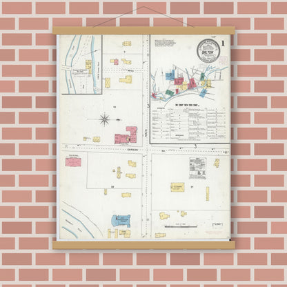 Old map wall art mockup — magnetic wood frame on brick wall — Sanborn Fire Insurance Map from Dalton, Berkshire County, Massachusetts (1905) - Complete Map Set