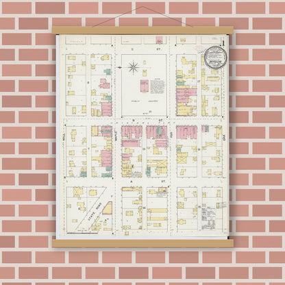 Old map wall art mockup — magnetic wood frame on brick wall — Sanborn Fire Insurance Map from Mason, Ingham County, Michigan (1892) - Complete Map Set