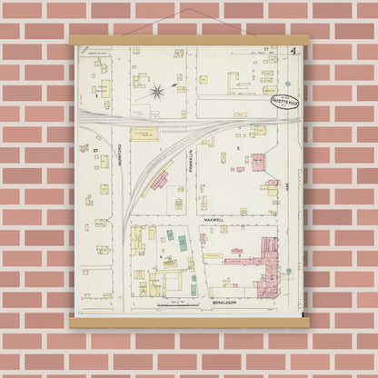 Old map wall art mockup — magnetic wood frame on brick wall — Sanborn Fire Insurance Map from Fayetteville, Cumberland County, North Carolina (1891), Sheet #0004