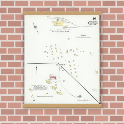 Old map wall art mockup — magnetic wood frame on brick wall — Sanborn Fire Insurance Map from Charlottesville, Independent Cities, Virginia (1920), Sheet #0040