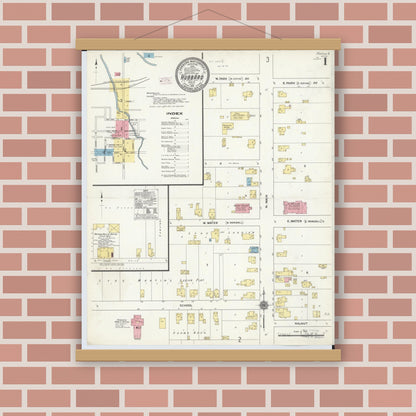 Old map wall art mockup — magnetic wood frame on brick wall — Sanborn Fire Insurance Map from Hubbard, Trumbull County, Ohio (1911) - Complete Map Set
