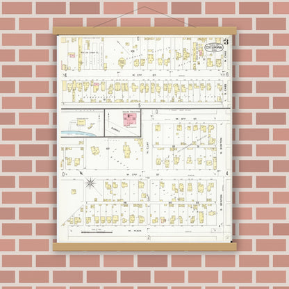 Old map wall art mockup — magnetic wood frame on brick wall — Sanborn Fire Insurance Map from Ottumwa, Wapello County, Iowa (1897), Sheet #0003