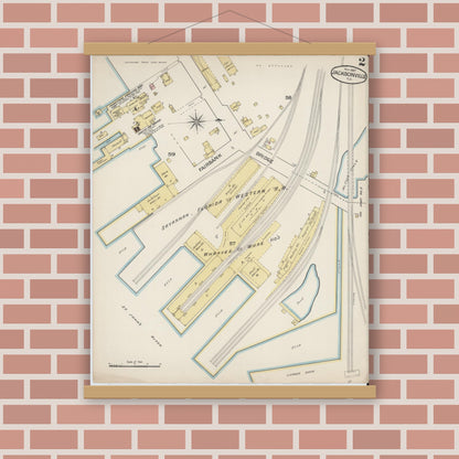 Old map wall art mockup — magnetic wood frame on brick wall — Sanborn Fire Insurance Map from Jacksonville, Duval County, Florida (1887), Sheet #0002