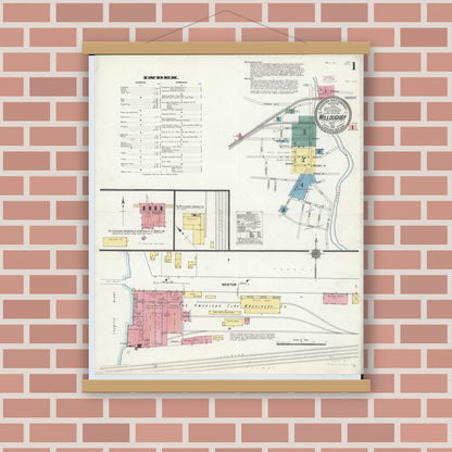 Old map wall art mockup — magnetic wood frame on brick wall — Sanborn Fire Insurance Map from Willoughby, Lake County, Ohio (1911) - Complete Map Set