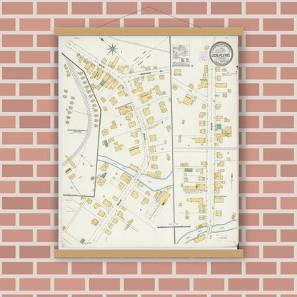 Old map wall art mockup — magnetic wood frame on brick wall — Sanborn Fire Insurance Map from Scalp Level, Somerset And Cambria County, Pennsylvania (1904), Sheet #0001