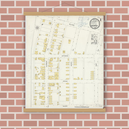 Old map wall art mockup — magnetic wood frame on brick wall — Sanborn Fire Insurance Map from Glen Campbell, Indiana County, Pennsylvania (1898) - Complete Map Set