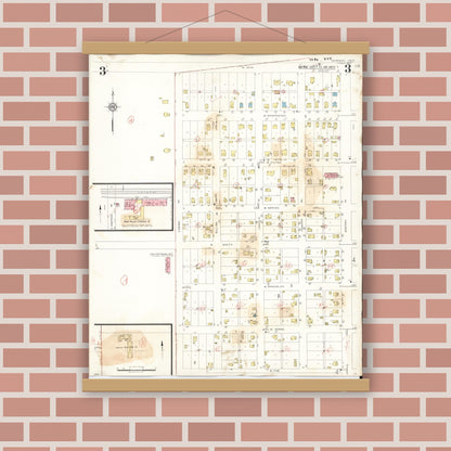 Old map wall art mockup — magnetic wood frame on brick wall — Sanborn Fire Insurance Map from Marengo, Iowa County, Iowa (1942), Sheet #0003
