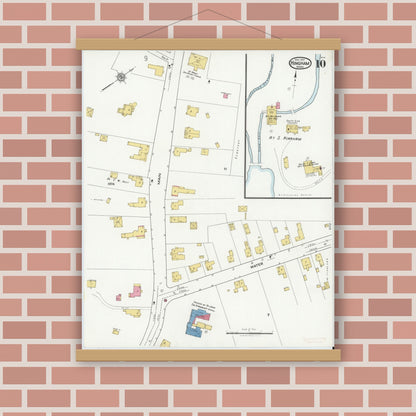 Old map wall art mockup — magnetic wood frame on brick wall — Sanborn Fire Insurance Map from Hingham, Plymouth County, Massachusetts (1921), Sheet #0010
