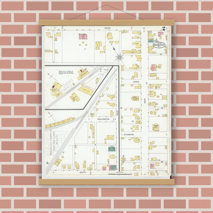 Old map wall art mockup — magnetic wood frame on brick wall — Sanborn Fire Insurance Map from Winchester, Adams County, Ohio (1904), Sheet #0002