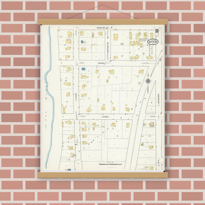 Old map wall art mockup — magnetic wood frame on brick wall — Sanborn Fire Insurance Map from Batavia, Kane County, Illinois (1916), Sheet #0011