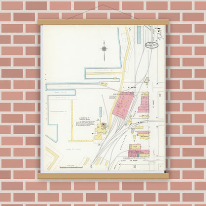 Old map wall art mockup — magnetic wood frame on brick wall — Sanborn Fire Insurance Map from Boyne City, Charlevoix County, Michigan (1911), Sheet #0007