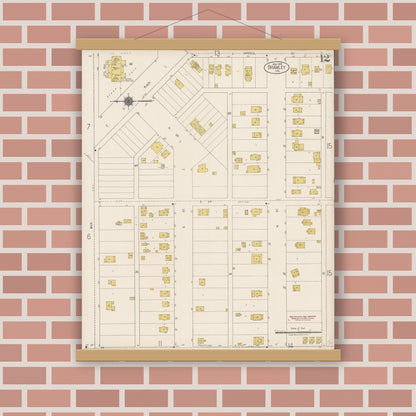 Old map wall art mockup — magnetic wood frame on brick wall — Sanborn Fire Insurance Map from Brawley, Imperial County, California (1922), Sheet #0012