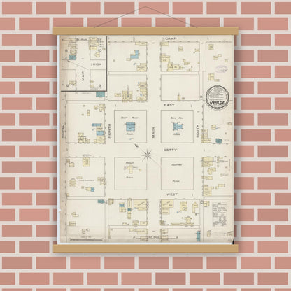 Old map wall art mockup — magnetic wood frame on brick wall — Sanborn Fire Insurance Map from Uvalde, Uvalde County, Texas (1885), Sheet #0001
