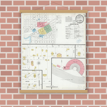 Old map wall art mockup — magnetic wood frame on brick wall — Sanborn Fire Insurance Map from Saint James, Watonwan County, Minnesota (1899) - Complete Map Set