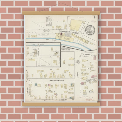 Old map wall art mockup — magnetic wood frame on brick wall — Sanborn Fire Insurance Map from Whitesboro, Oneida County, New York (1885) - Complete Map Set