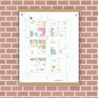 Old map wall art mockup — magnetic wood frame on brick wall — Sanborn Fire Insurance Map from Palmyra, Jefferson County, Wisconsin (1949), Sheet #0002