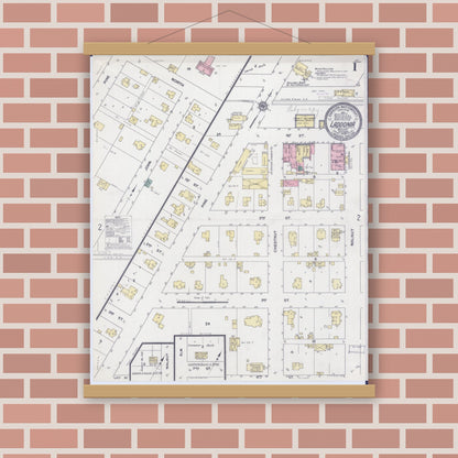 Old map wall art mockup — magnetic wood frame on brick wall — Sanborn Fire Insurance Map from Laddonia, Audrain County, Missouri (1909) - Complete Map Set