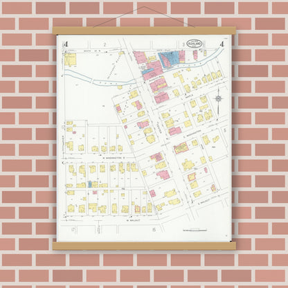 Old map wall art mockup — magnetic wood frame on brick wall — Sanborn Fire Insurance Map from Ashland, Ashland County, Ohio (1930), Sheet #0004
