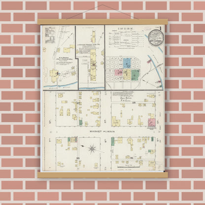 Old map wall art mockup — magnetic wood frame on brick wall — Sanborn Fire Insurance Map from Mount Carmel, Wabash County, Illinois (1886) - Complete Map Set