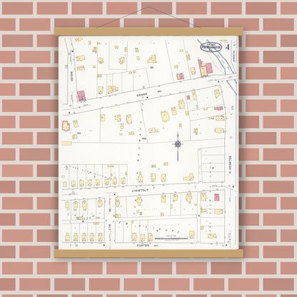 Old map wall art mockup — magnetic wood frame on brick wall — Sanborn Fire Insurance Map from Port Washington, Ozaukee County, Wisconsin (1922), Sheet #0004