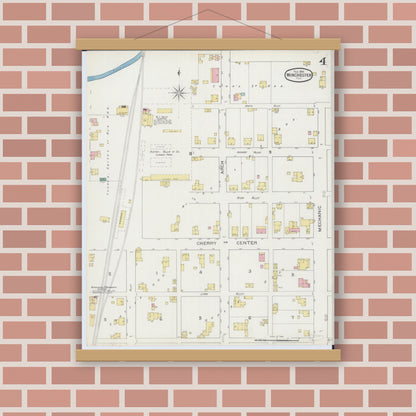 Old map wall art mockup — magnetic wood frame on brick wall — Sanborn Fire Insurance Map from Winchester, Scott County, Illinois (1894), Sheet #0004
