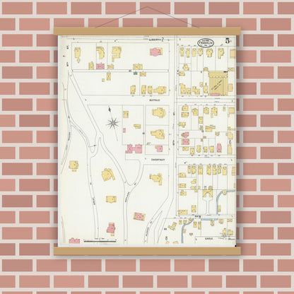 Old map wall art mockup — magnetic wood frame on brick wall — Sanborn Fire Insurance Map from Franklin, Venango County, Pennsylvania (1906), Sheet #0005