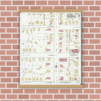Old map wall art mockup — magnetic wood frame on brick wall — Sanborn Fire Insurance Map from Upper Sandusky, Wyandot County, Ohio (1921), Sheet #0003