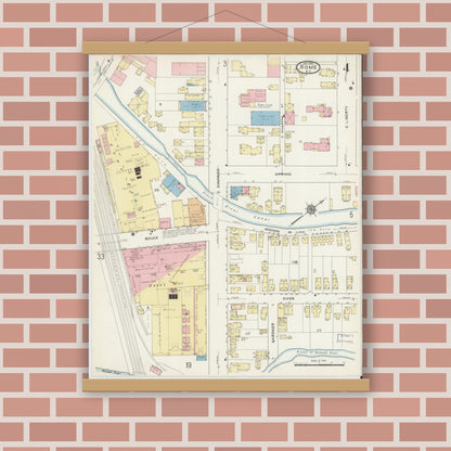 Old map wall art mockup — magnetic wood frame on brick wall — Sanborn Fire Insurance Map from Rome, Oneida County, New York (1914), Sheet #0004