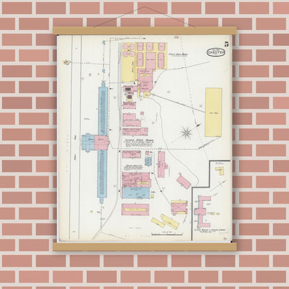 Old map wall art mockup — magnetic wood frame on brick wall — Sanborn Fire Insurance Map from Chester, Randolph County, Illinois (1886), Sheet #0005