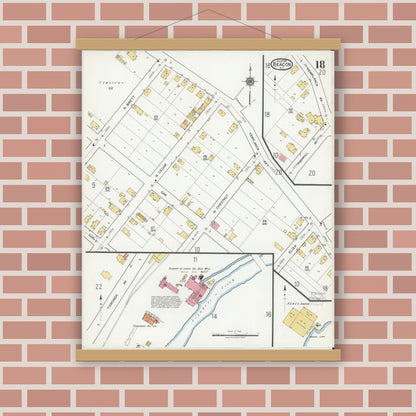 Old map wall art mockup — magnetic wood frame on brick wall — Sanborn Fire Insurance Map from Beacon, Dutchess County, New York (1919), Sheet #0018