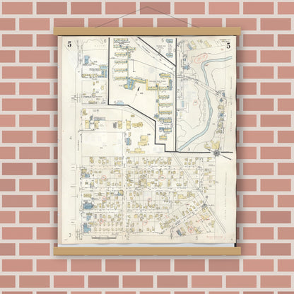 Old map wall art mockup — magnetic wood frame on brick wall — Sanborn Fire Insurance Map from Wahiawa, Honolulu County, Hawaii (1957), Sheet #0005