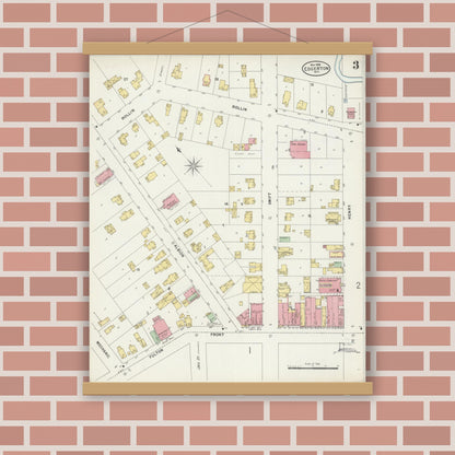 Old map wall art mockup — magnetic wood frame on brick wall — Sanborn Fire Insurance Map from Edgerton, Rock County, Wisconsin (1898), Sheet #0003