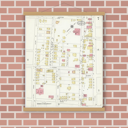 Old map wall art mockup — magnetic wood frame on brick wall — Sanborn Fire Insurance Map from Coraopolis, Allegheny County, Pennsylvania (1911), Sheet #0007