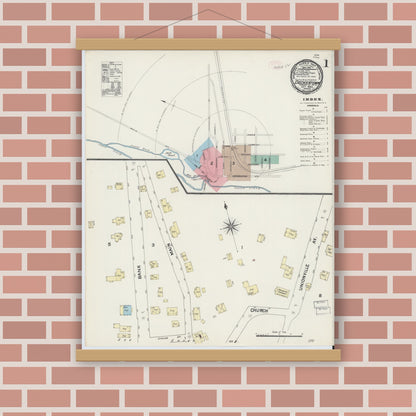 Old map wall art mockup — magnetic wood frame on brick wall — Sanborn Fire Insurance Map from Deckertown, Sussex County, New Jersey (1890), Sheet #0001