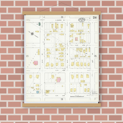 Old map wall art mockup — magnetic wood frame on brick wall — Sanborn Fire Insurance Map from Ashland, Ashland County, Wisconsin (1909), Sheet #0024