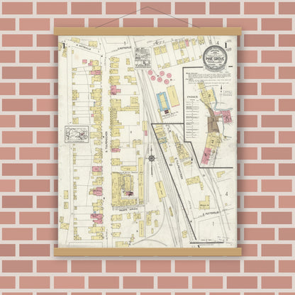 Old map wall art mockup — magnetic wood frame on brick wall — Sanborn Fire Insurance Map from Pine Grove, Schuylkill County, Pennsylvania (1923) - Complete Map Set