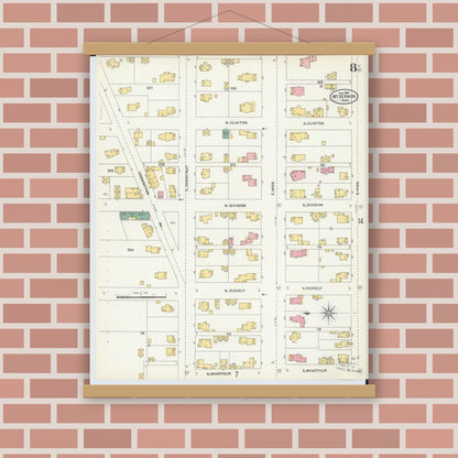 Old map wall art mockup — magnetic wood frame on brick wall — Sanborn Fire Insurance Map from Mount Vernon, Knox County, Ohio (1903), Sheet #0008
