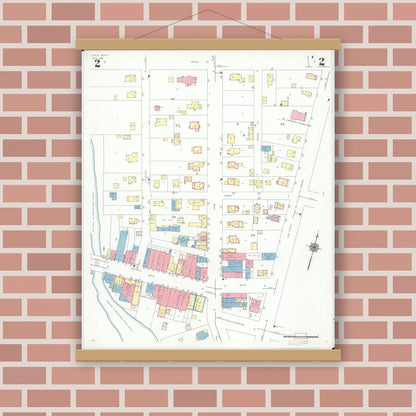 Old map wall art mockup — magnetic wood frame on brick wall — Sanborn Fire Insurance Map from Utica, Macomb County, Michigan (1941), Sheet #0002