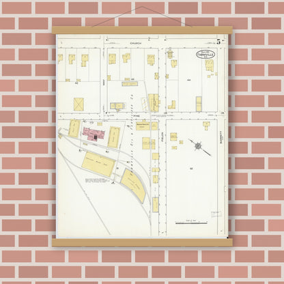 Old map wall art mockup — magnetic wood frame on brick wall — Sanborn Fire Insurance Map from Farmville, Pitt County, North Carolina (1915), Sheet #0005