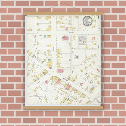 Old map wall art mockup — magnetic wood frame on brick wall — Sanborn Fire Insurance Map from Leesburg, Highland County, Ohio (1899) - Complete Map Set