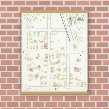 Old map wall art mockup — magnetic wood frame on brick wall — Sanborn Fire Insurance Map from Phoenix, Oswego County, New York (1909), Sheet #0003