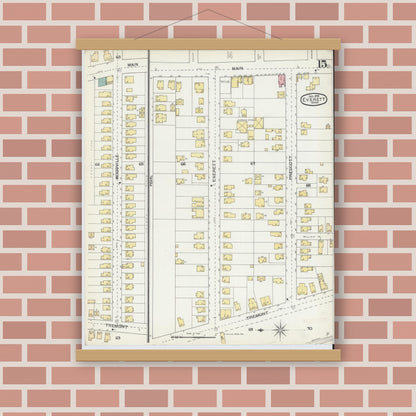 Old map wall art mockup — magnetic wood frame on brick wall — Sanborn Fire Insurance Map from Everett, Middlesex County, Massachusetts (1892), Sheet #0015