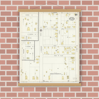 Old map wall art mockup — magnetic wood frame on brick wall — Sanborn Fire Insurance Map from Orlando, Orange County, Florida (1913), Sheet #0010