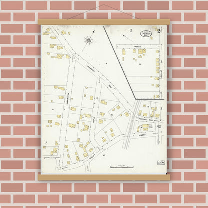 Old map wall art mockup — magnetic wood frame on brick wall — Sanborn Fire Insurance Map from Ipswich, Essex County, Massachusetts (1907), Sheet #0002