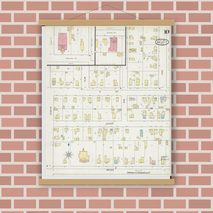 Old map wall art mockup — magnetic wood frame on brick wall — Sanborn Fire Insurance Map from Beloit, Rock County, Wisconsin (1895), Sheet #0010